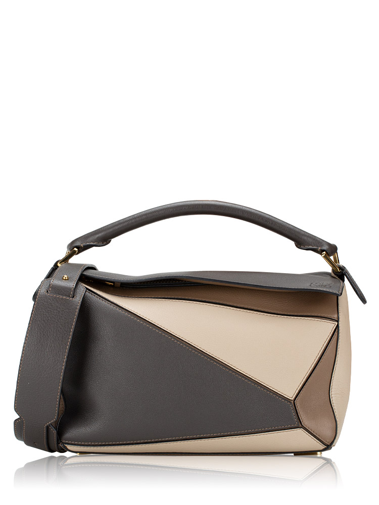 Calfskin Tricolor Medium Puzzle Bag Dark Taupe