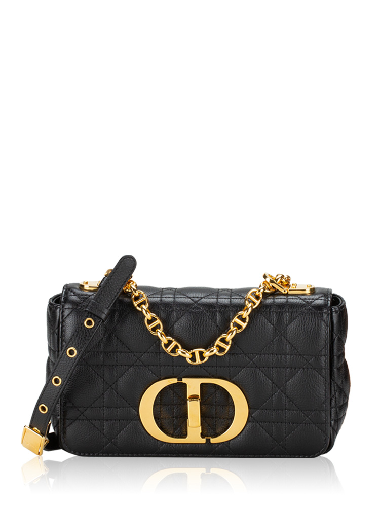 Calfskin Cannage Caro Small Shoulder Bag Black