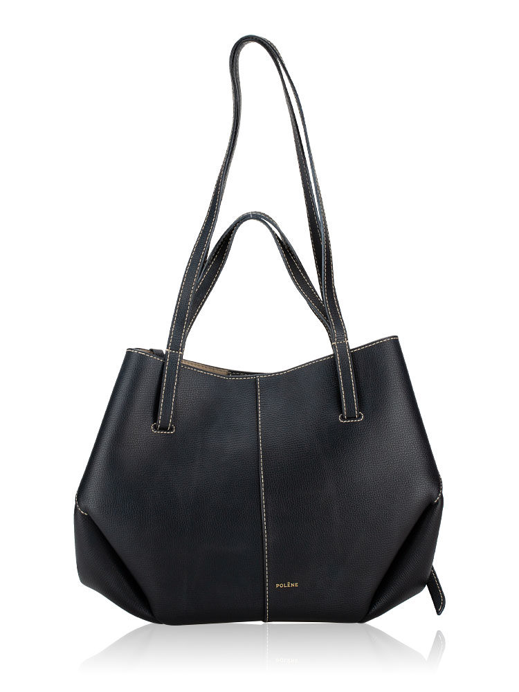 Textured Calfskin Cyme Mini Tote Black Ecru