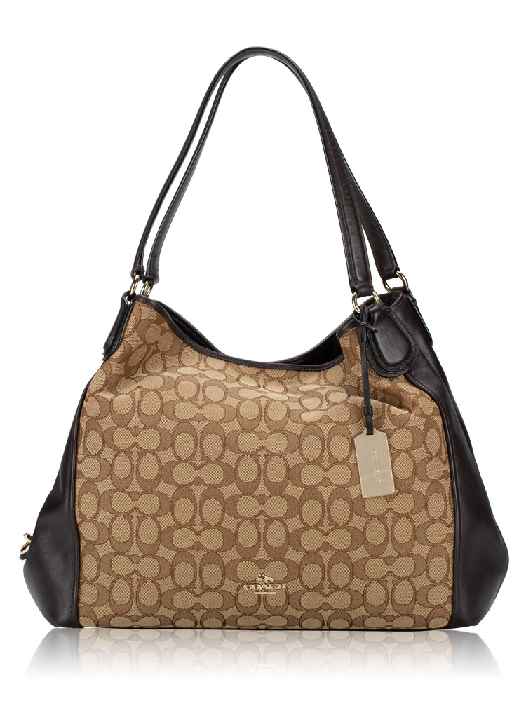 33523 Signature Jacquard Edie Shoulder Bag Light Khaki Brown