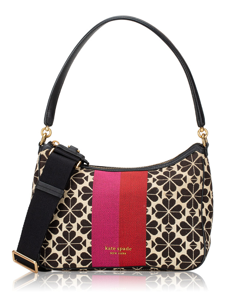 Flower Spade Jacquard Stripe Sam Small Shoulder Bag Black Multi