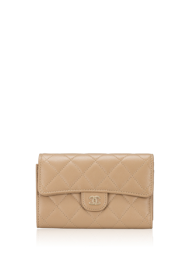 Caviar Medium Flap Wallet Dark Beige