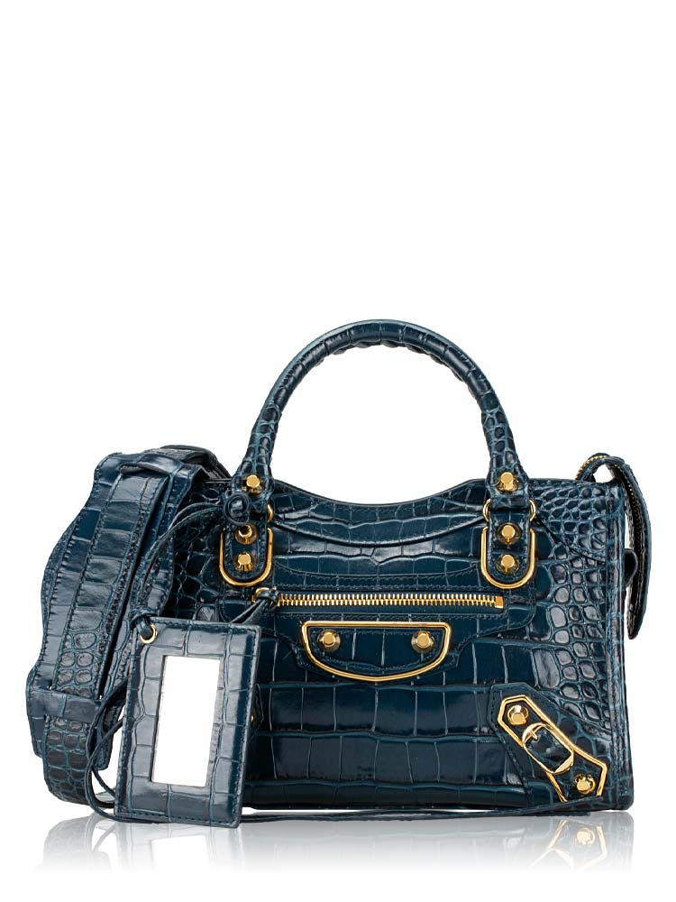 Croco Effect Gold Metallic Edge Mini City Bleu Minuit