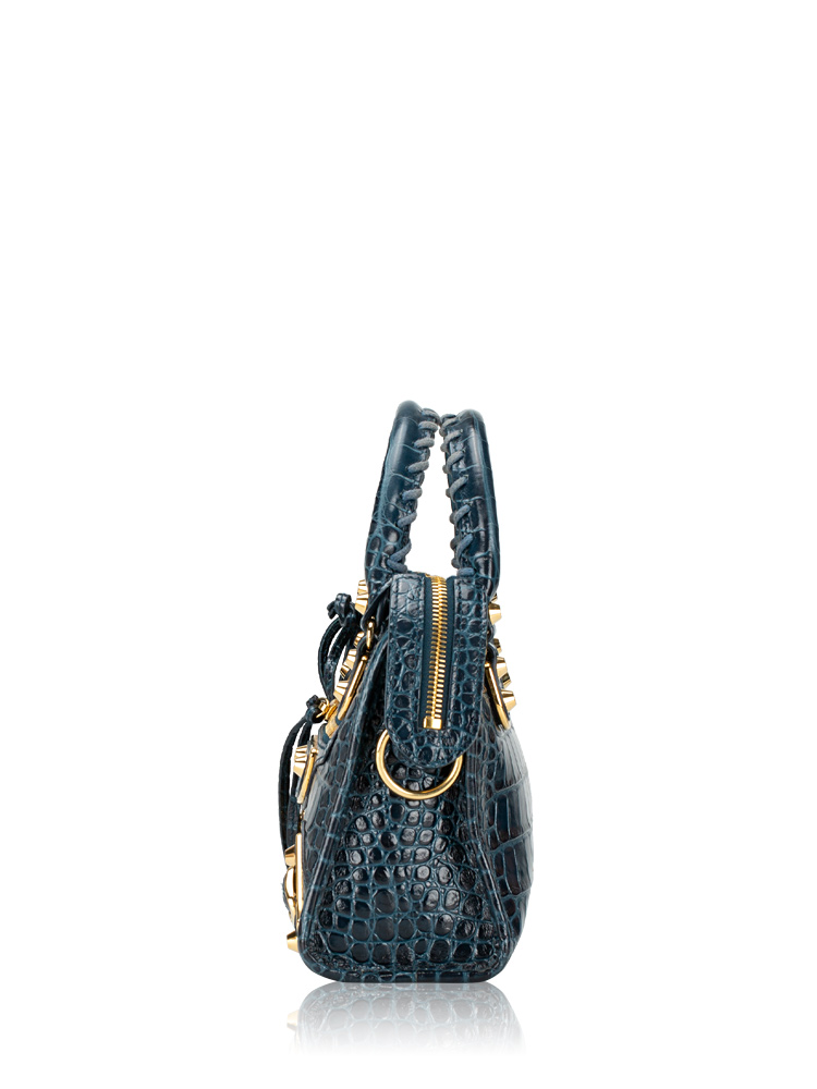Croco Effect Gold Metallic Edge Mini City Bleu Minuit