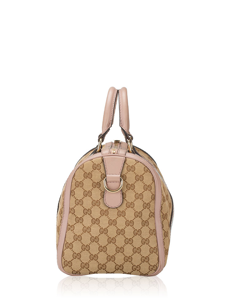GG Canvas Vintage Web Medium Boston Bag with Strap Pink Blue