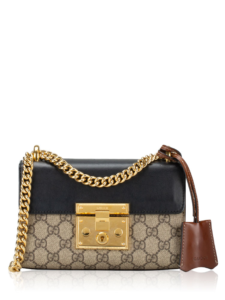 GG Supreme Padlock Small Shoulder Bag Beige Black Cuir