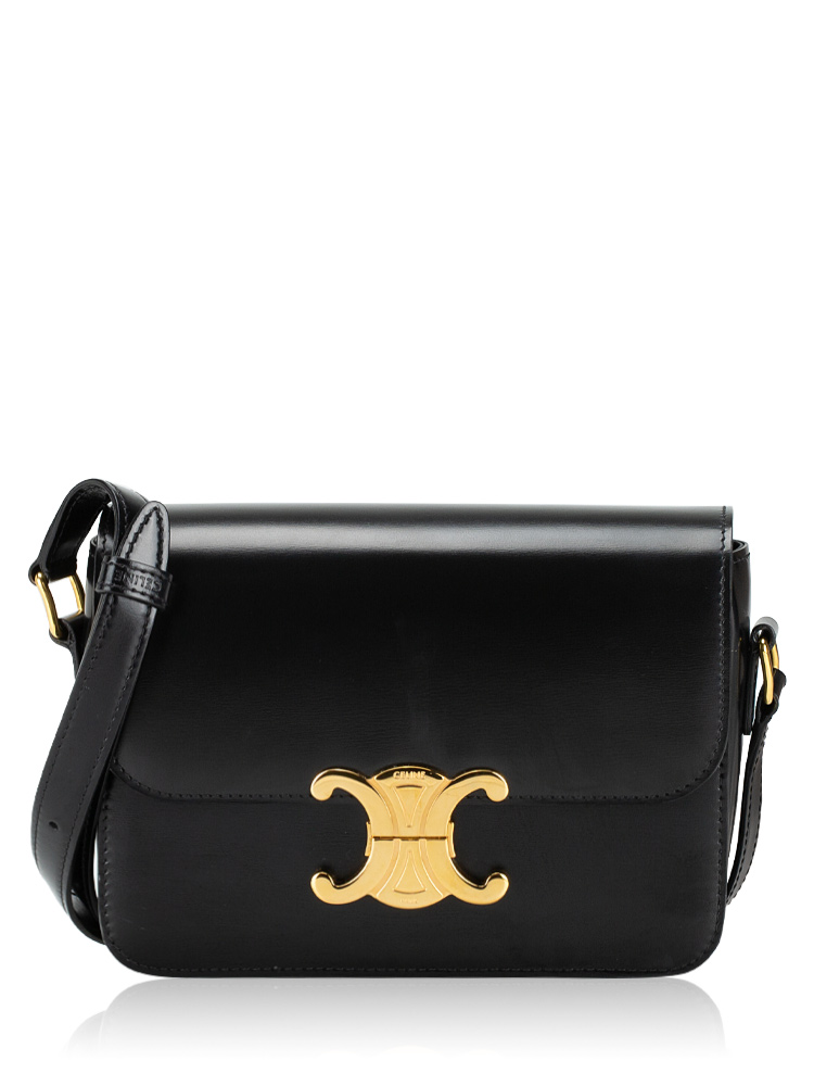Shiny Calfskin Triomphe Teen Shoulder Bag Black
