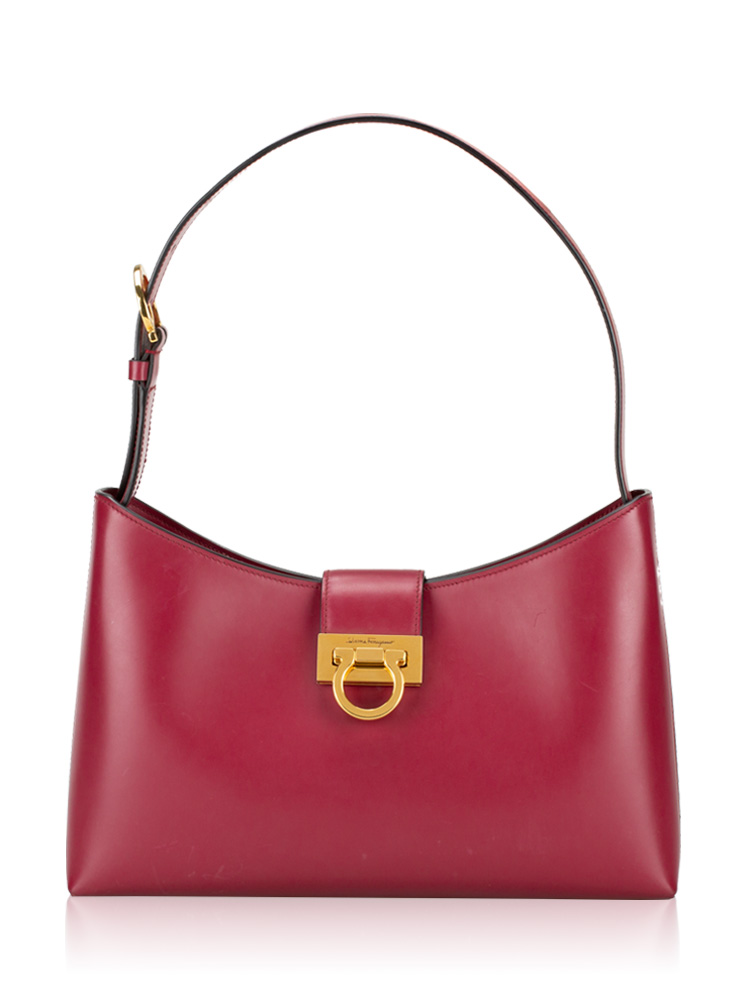 Calfskin Trifolio Shoulder Bag Burgundy