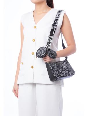 Metallic Signature Jet Set Small Crossbody With Tech Pouch Black