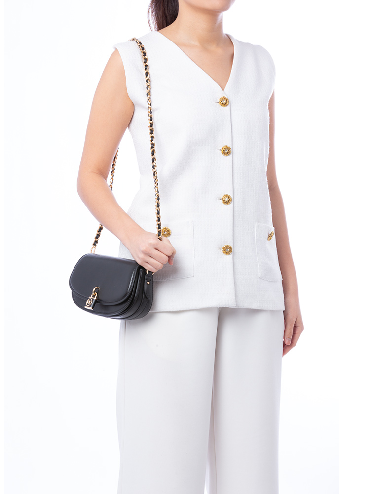 Mila Leather Small Shoulder Bag Black