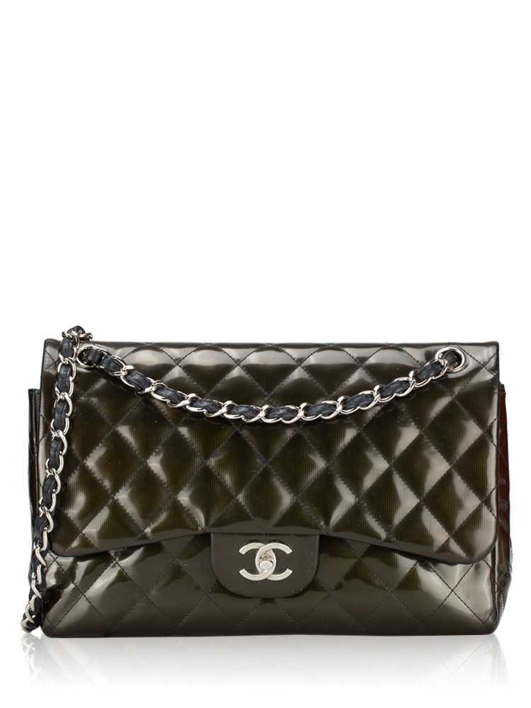 Patent Jumbo Classic Double Flap Bag Green