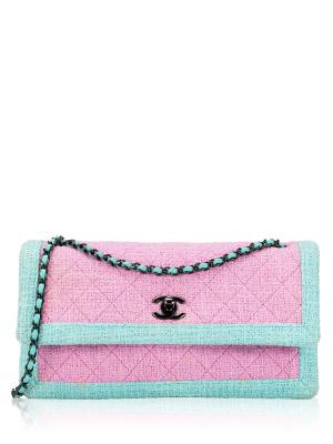 Tweed Two Tone East West Flap Bag Pink Turqouise