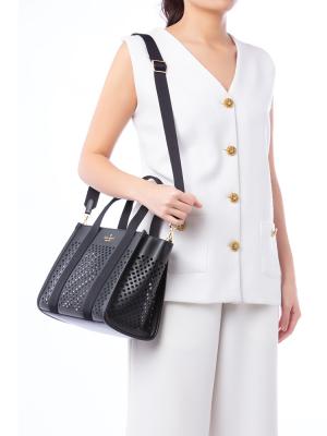 Kip Perforated Leather Small Tote Black