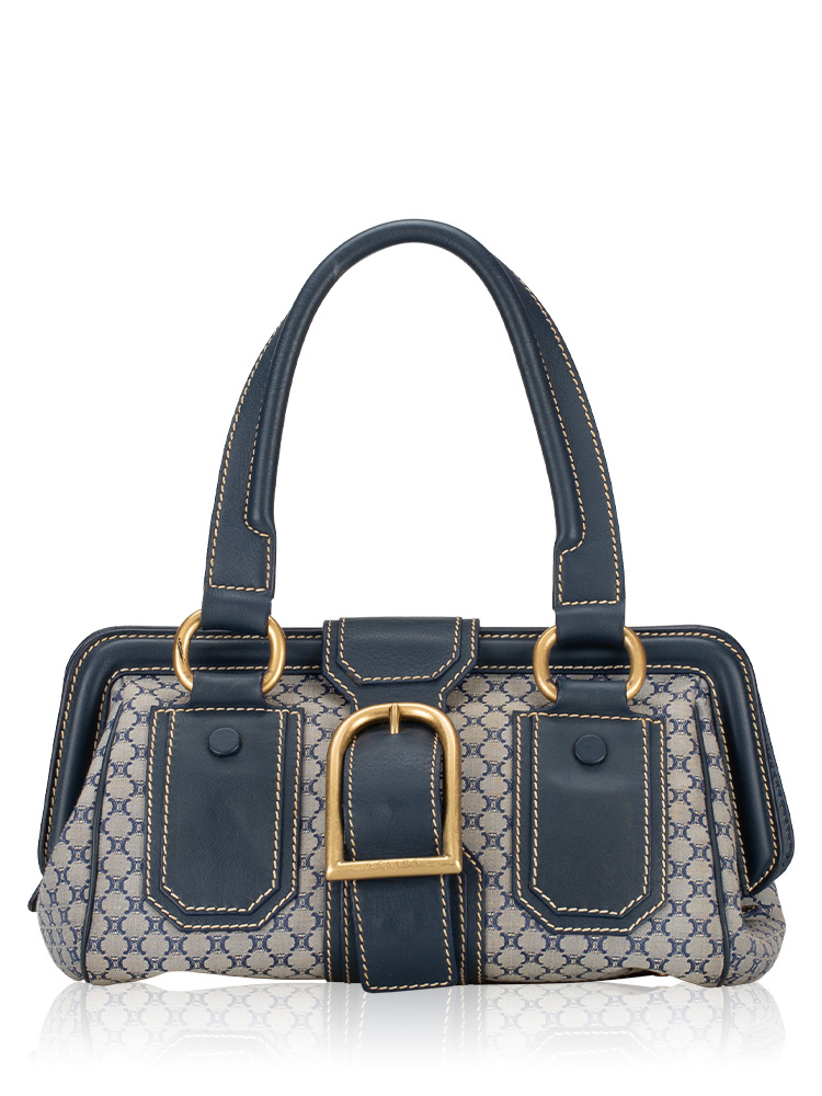 Vintage Macadam Canvas Ella Framed Satchel Navy