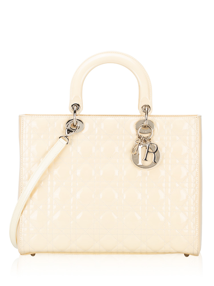 Patent Cannage Large Lady Dior Ivory