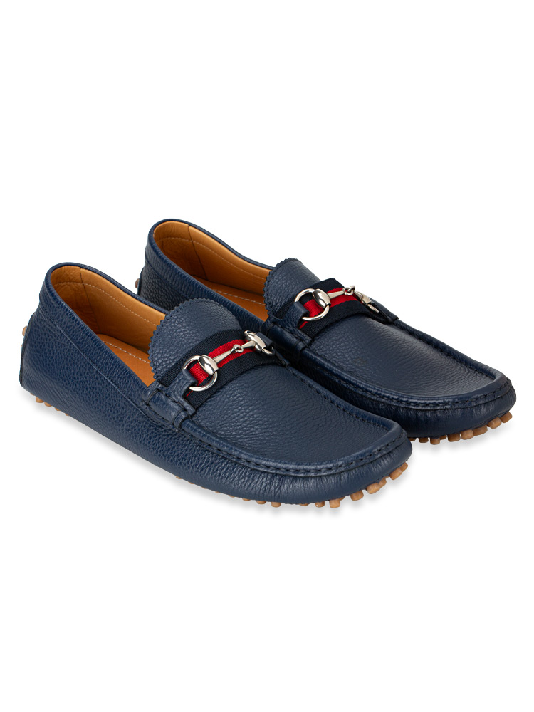Mens Calfskin Web Horsebit Loafers Maritime Sz 9