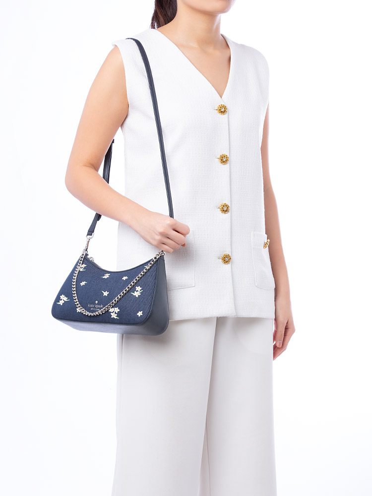 Madison Floral Embroidered Denim Crossbody Blazer Blue Multi