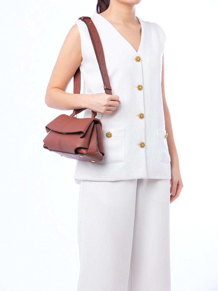 Mokki Textured Leather Mini Top Handle Argile Rouge