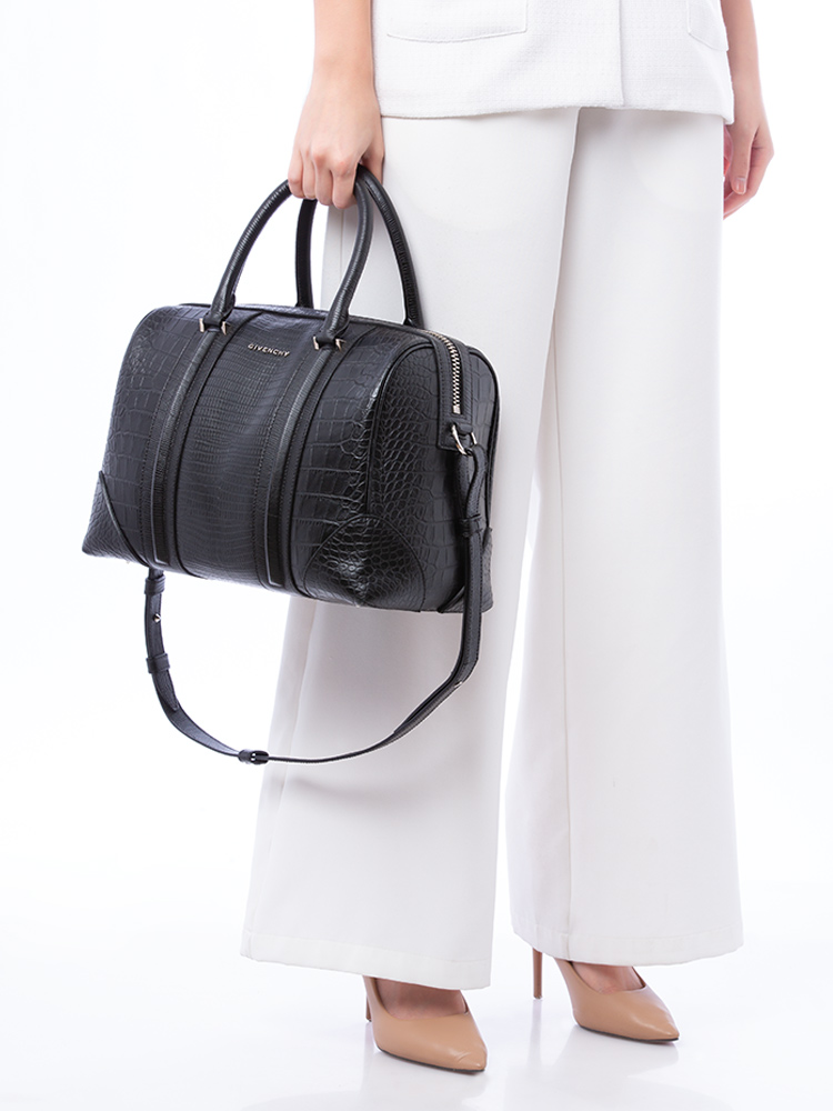 Croco Embossed Medium Lucrezia Black