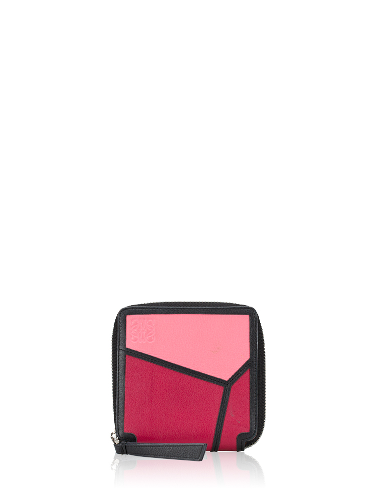 Calfskin Puzzle Small Wallet Wild Rose Raspberry