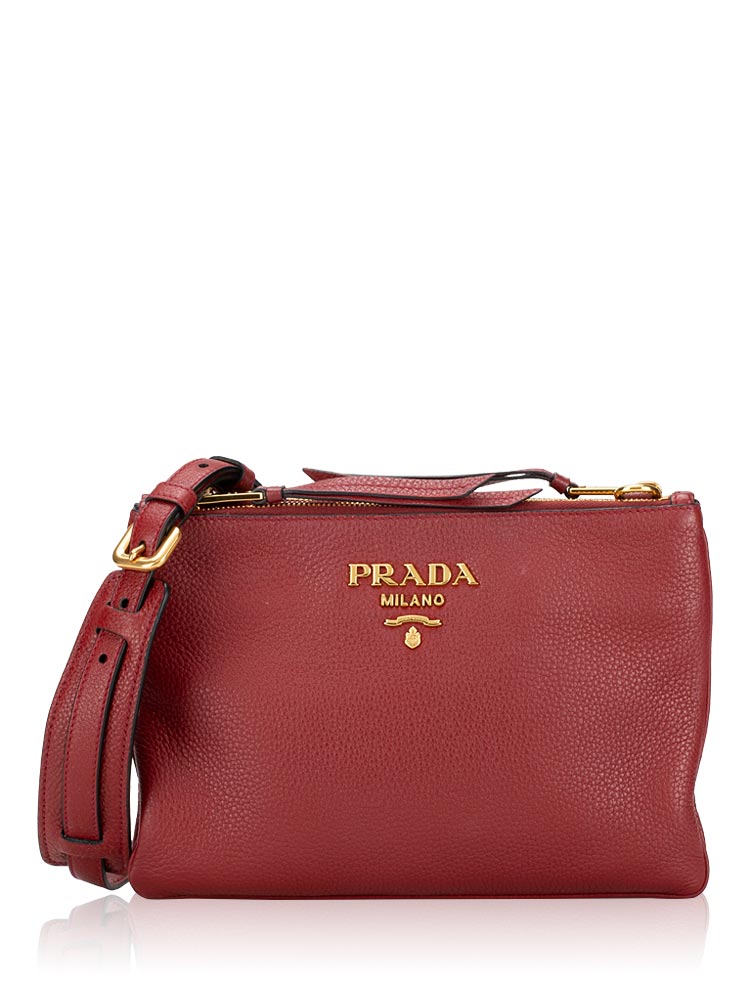 1BH046 Vitello Phenix Double Zip Crossbody Rubino