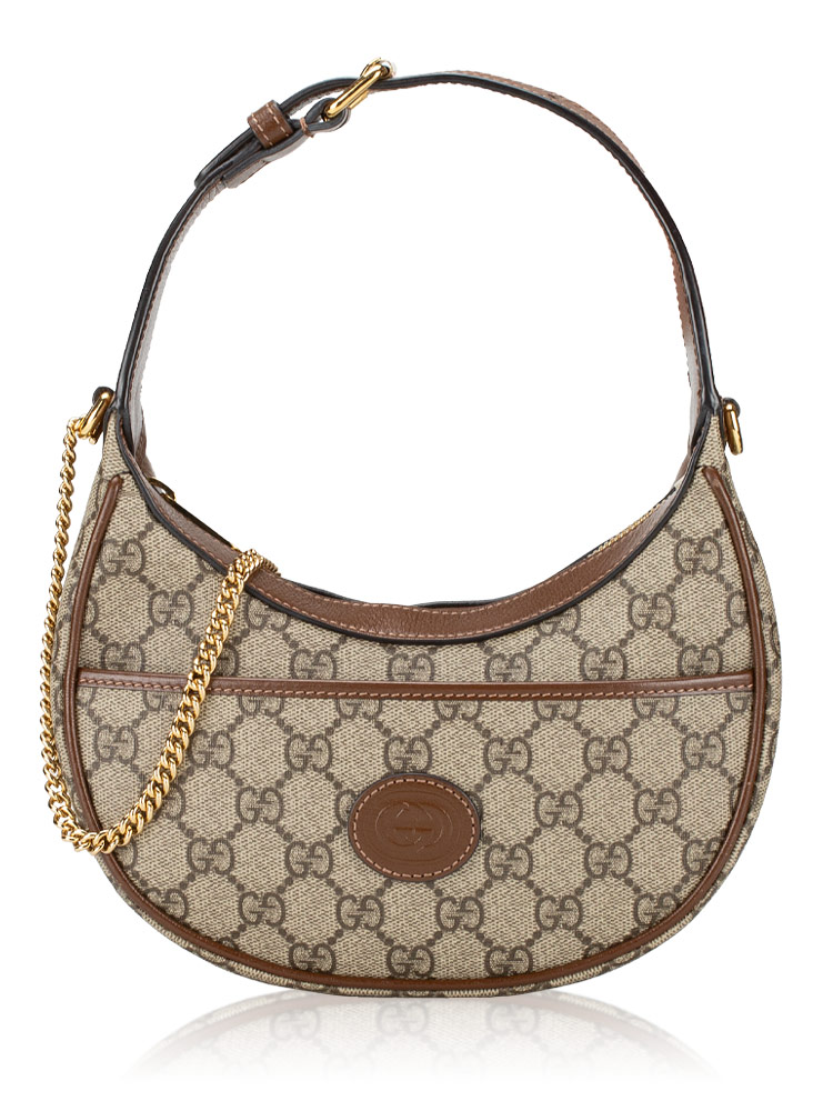 GG Supreme Retro Interlocking G Mini Half Moon Hobo Beige Ebony