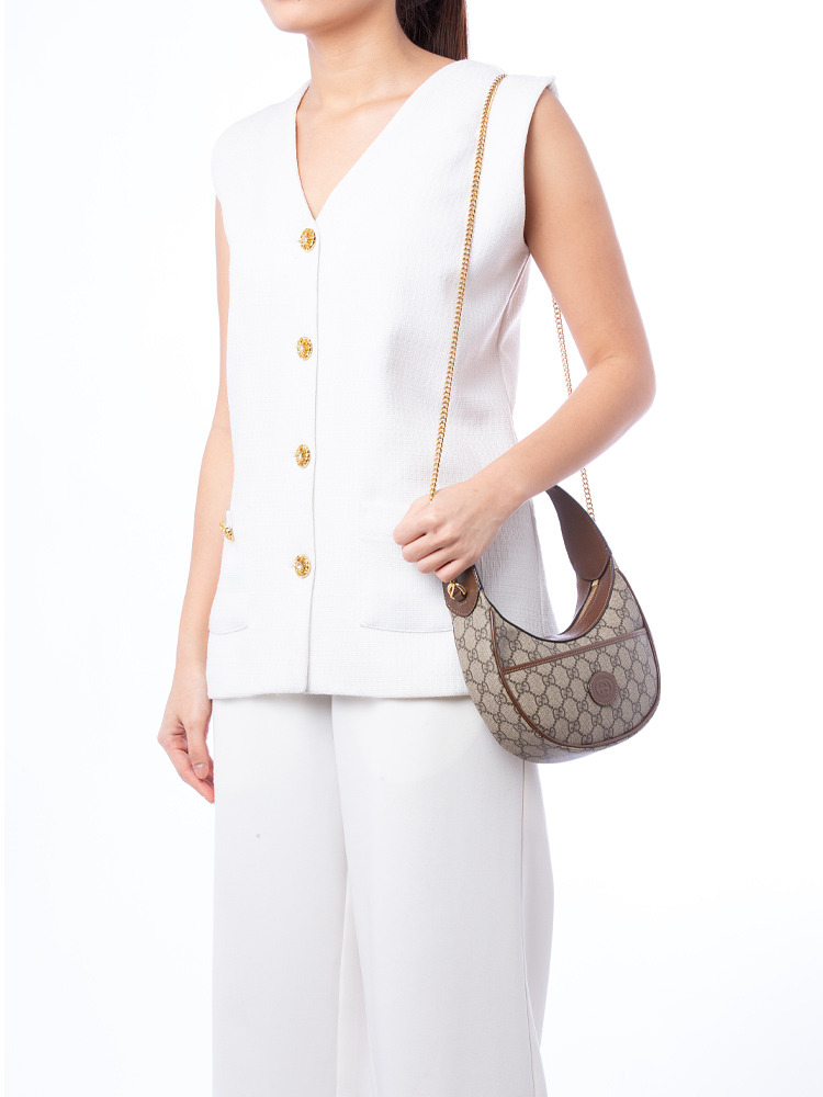 GG Supreme Retro Interlocking G Mini Half Moon Hobo Beige Ebony