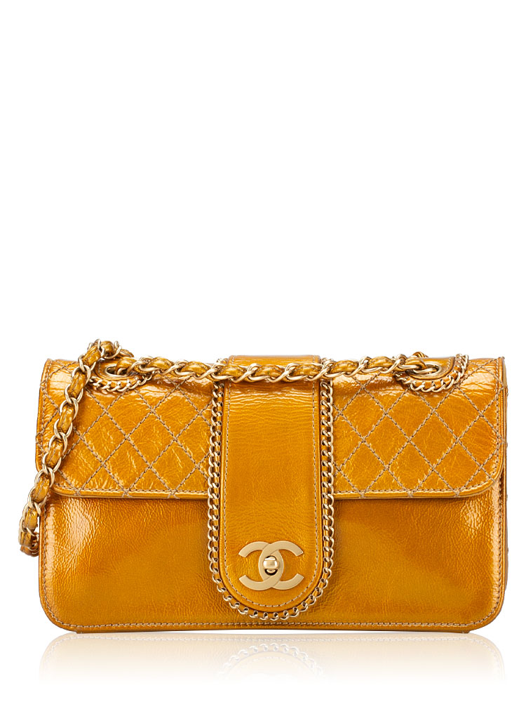 Quilted Patent Medium Madison Flap Bag Gold