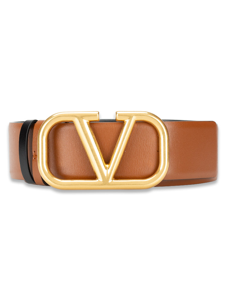 Glossy Calfskin VLogo 40mm Reversible Belt Black Saddle Sz 75