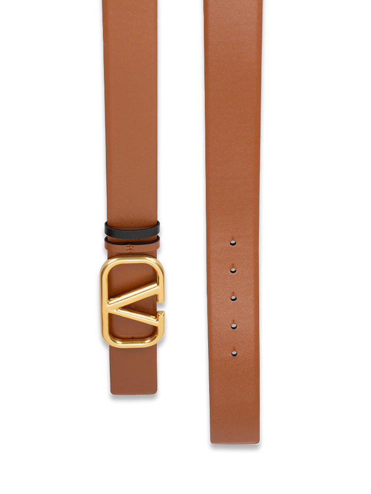 Glossy Calfskin VLogo 40mm Reversible Belt Black Saddle Sz 75
