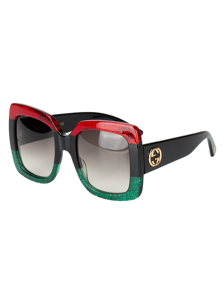 GG0083S Square Sunglasses Glitter Red Black Green