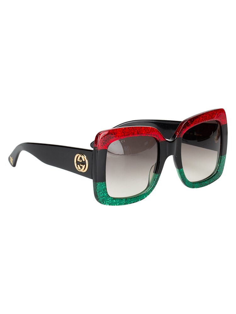 GG0083S Square Sunglasses Glitter Red Black Green