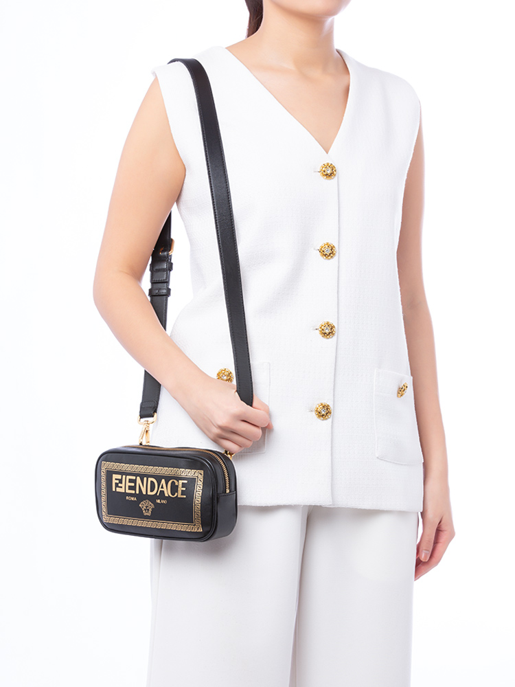 X Versace Vitello Cover Fendace Medusa Small Camera Bag Black Gold