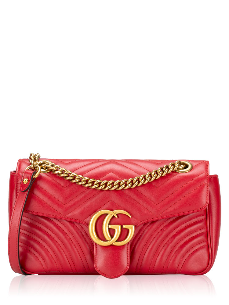 GG Marmont Matelasse Small Flap Shoulder Bag Hibiscus Red