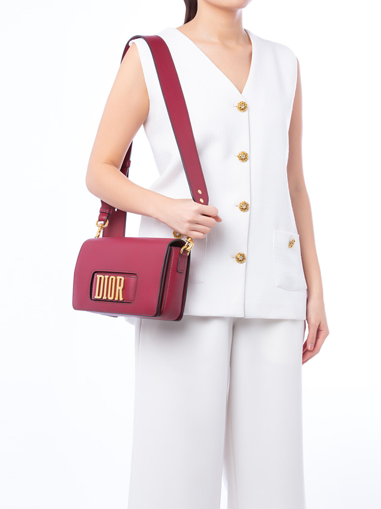 Smooth Calfskin Dio(r)evolution Flap Bag Dark Red