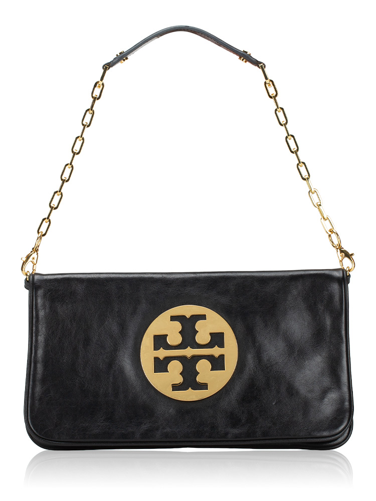Reva Flap Chain Clutch Black Gold
