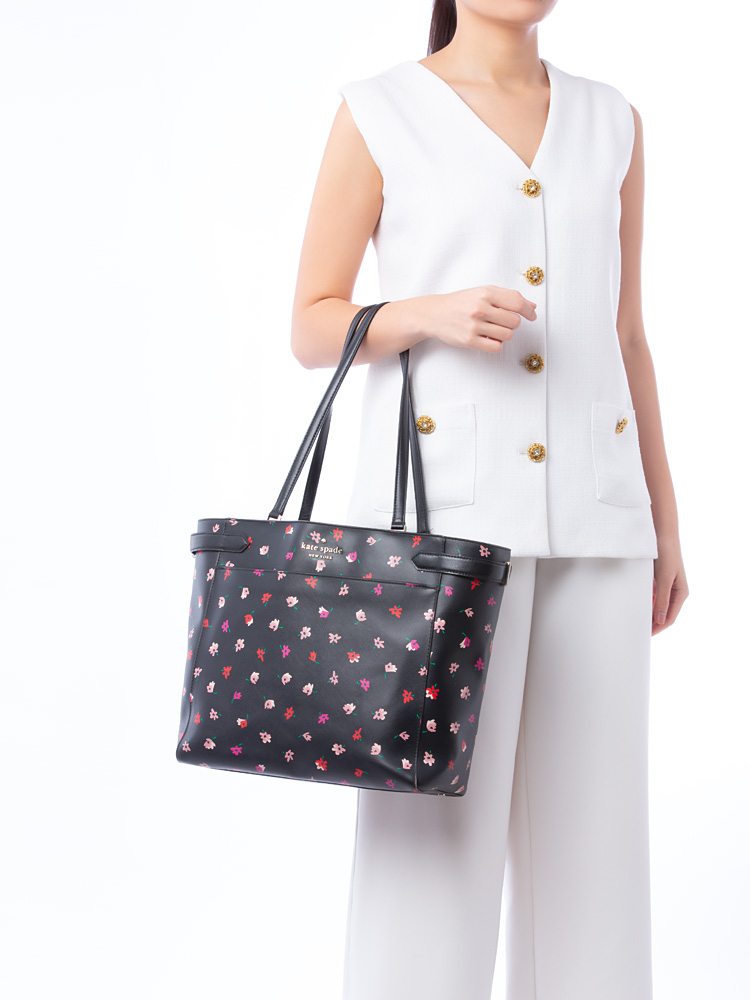 Staci Ditsy Buds Laptop Tote Black Multi