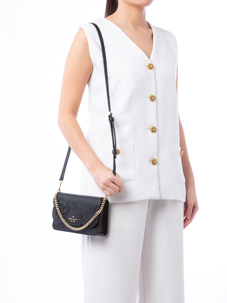 Madison Floral Applique Willow Mini Flap Crossbody Black