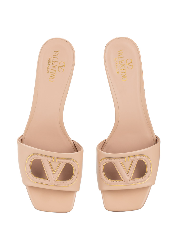 Calfskin Vlogo 60mm Cut Out Chunky Heel Sandals Rose Canelle Sz 37.5