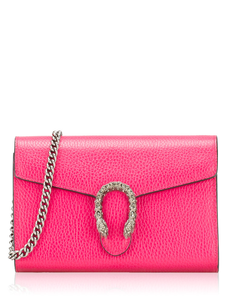 Dollar Calfskin Crystal Dionysus Chain Wallet Pink