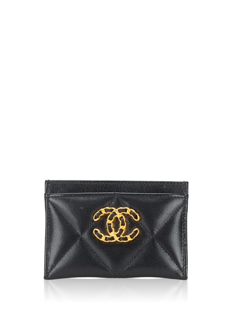 Shiny Goatskin Chanel 19 Card Holder Black