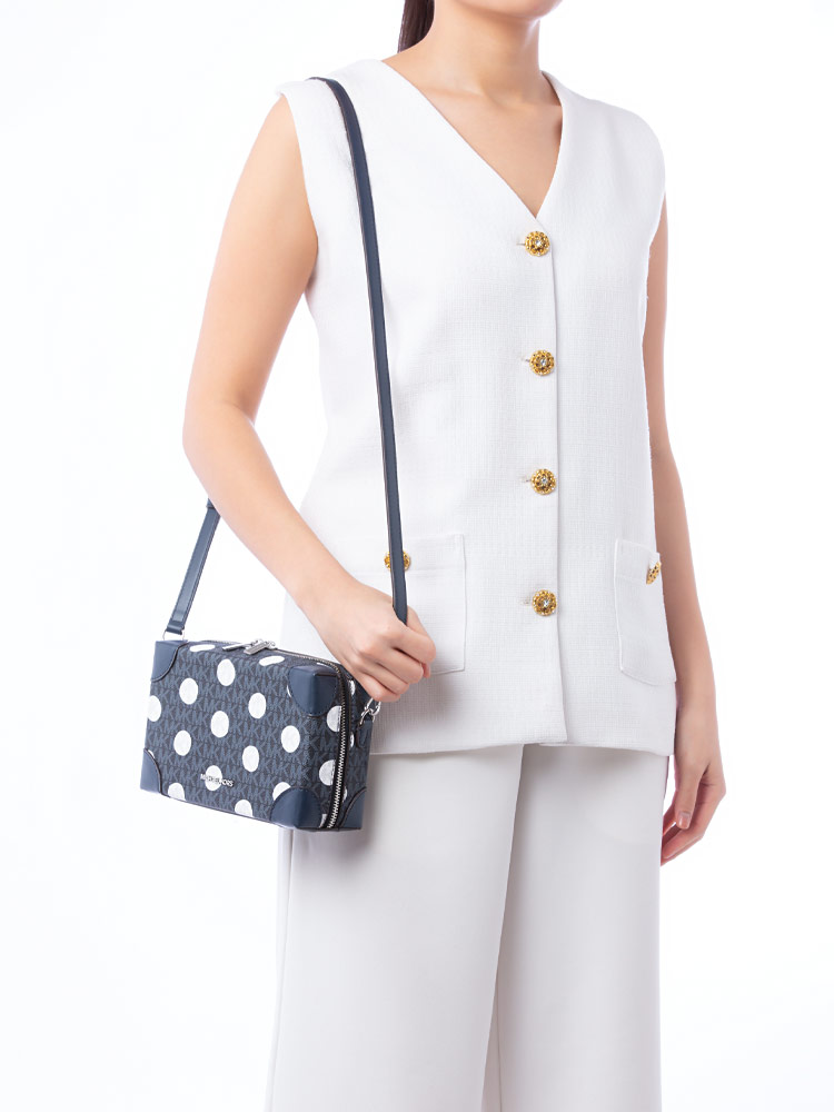 Signature Polkadot Jeanie Trunk Small Crossbody Navy
