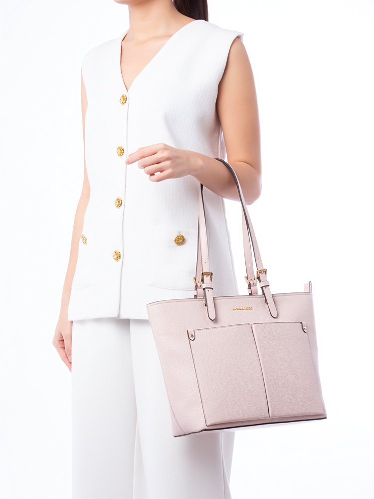 Jet Set Leather Pocket Tote Powder Blush