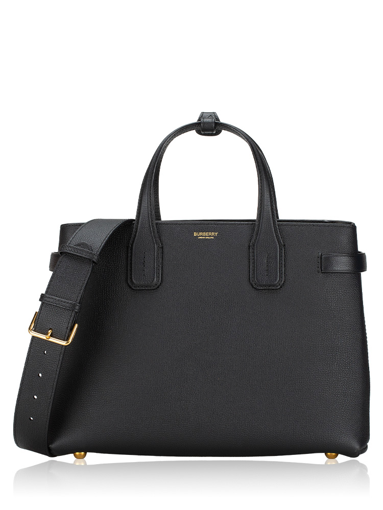 Grainy Calfskin House Check Banner Medium Tote Black
