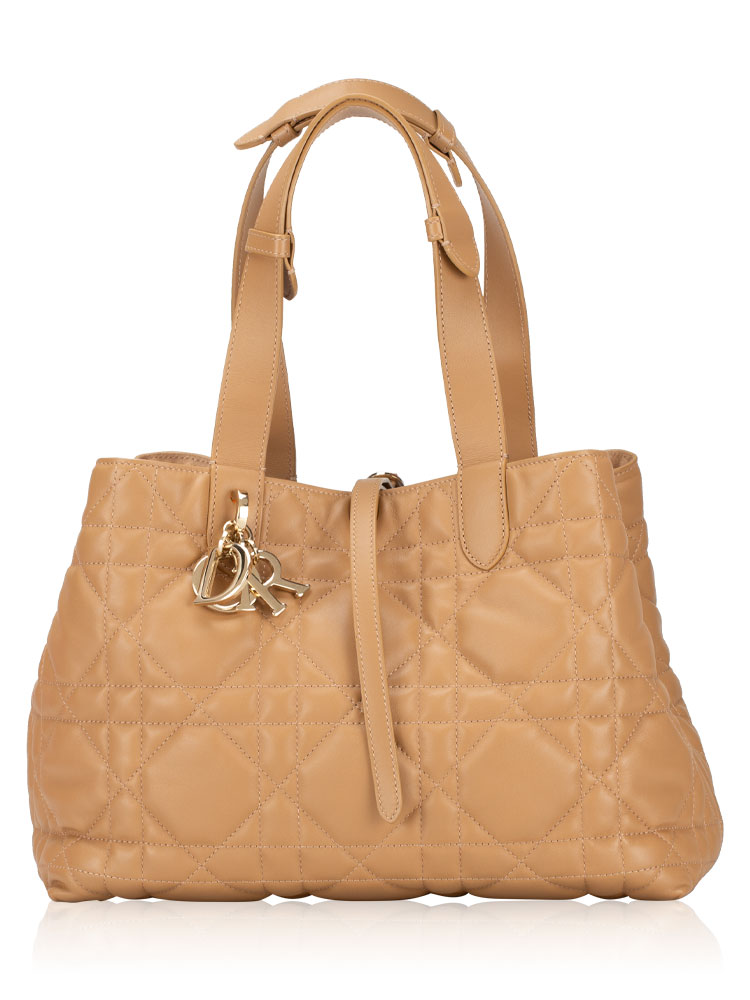 Calfskin Macrocannage Toujours Medium Tote Tan
