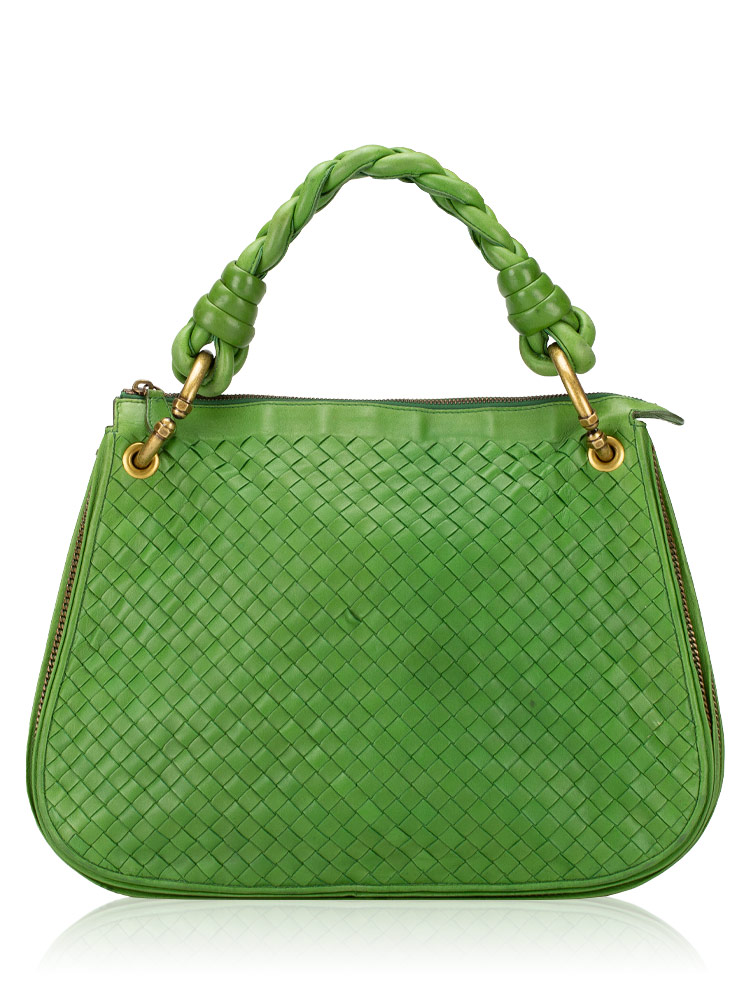Nappa Intrecciato Braided Zip Hobo Green