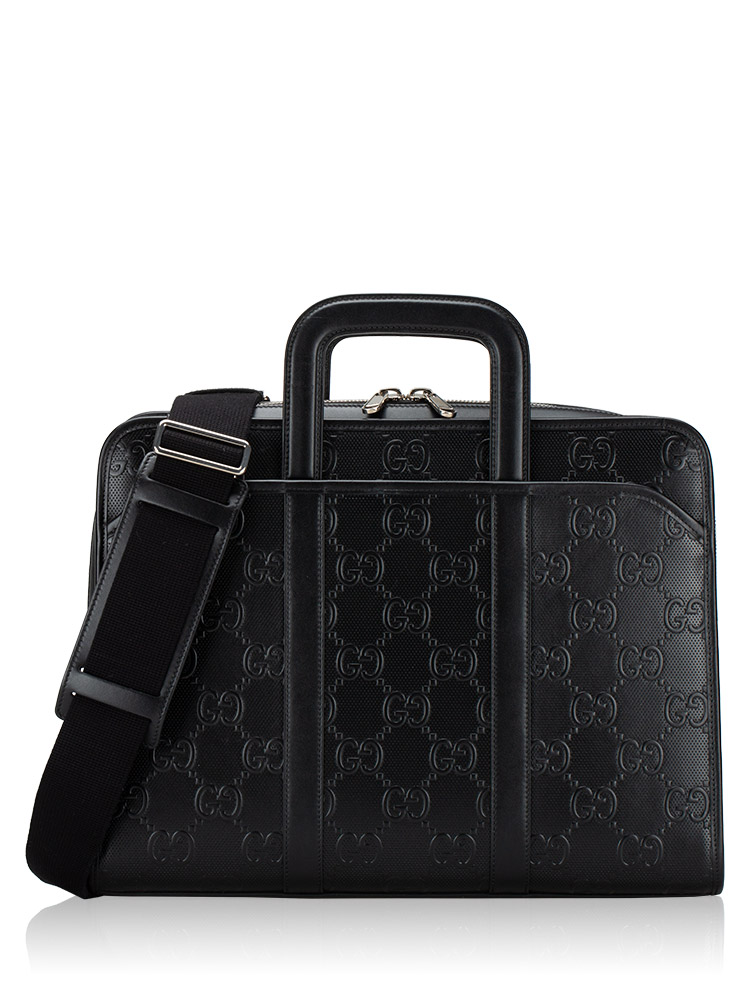 Jumbo GG Embossed Calfskin Medium Briefcase Black