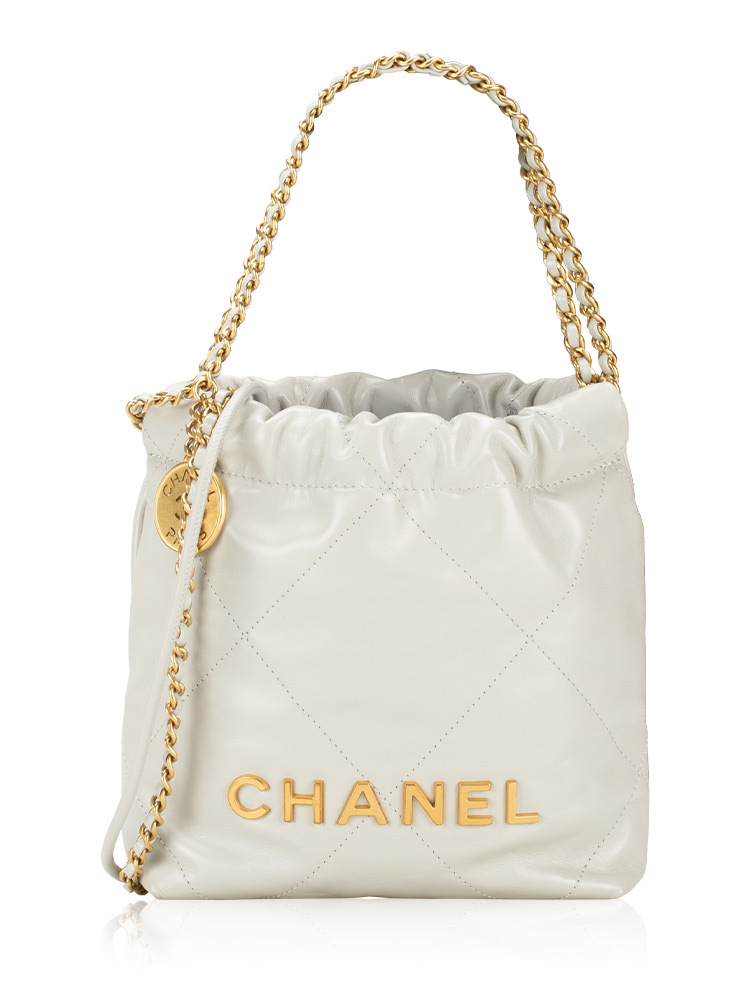 Shiny Calfskin Mini Chanel 22 Light Blue