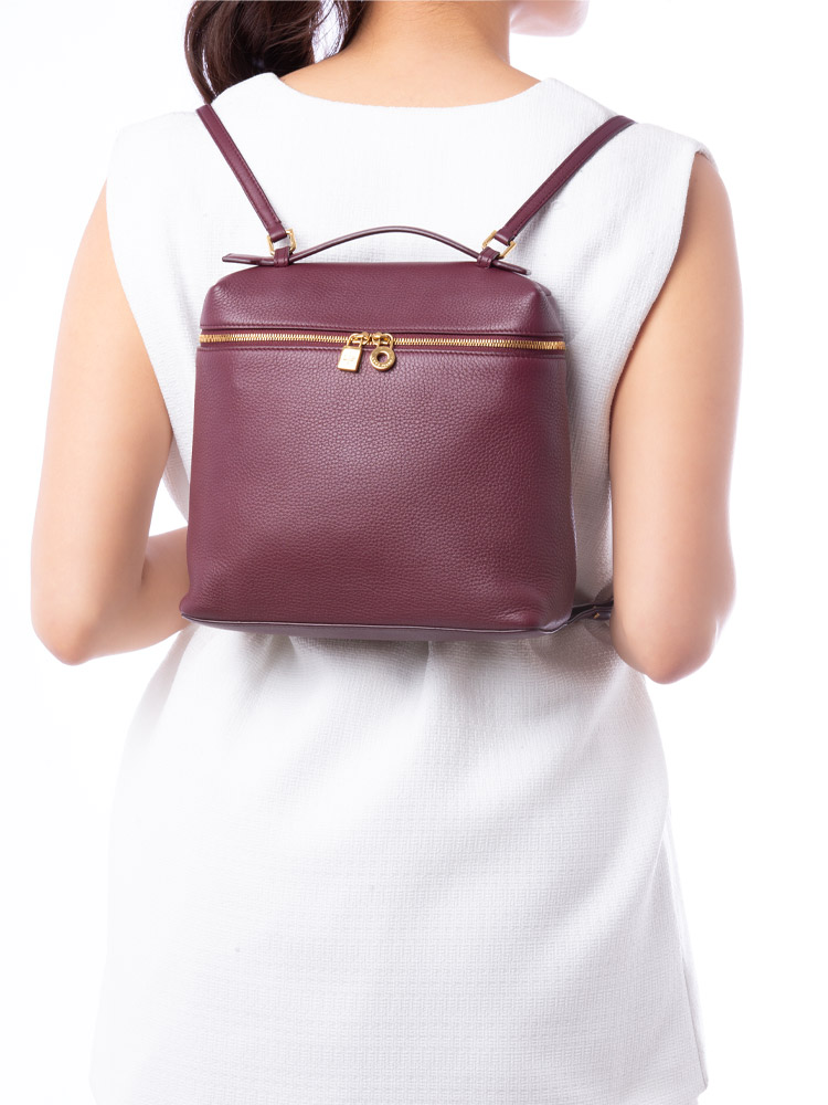 Grained Calfskin L23.5 Extra Pocket Backpack Azuki Beans