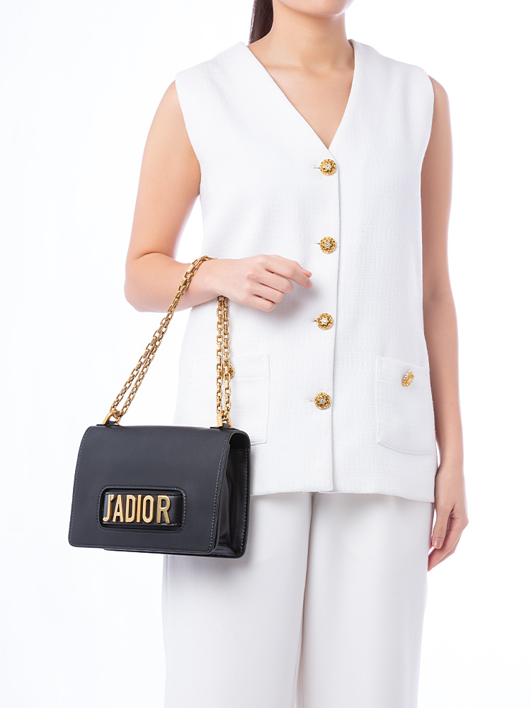 Calfskin J'Adior Chain Flap Bag Black